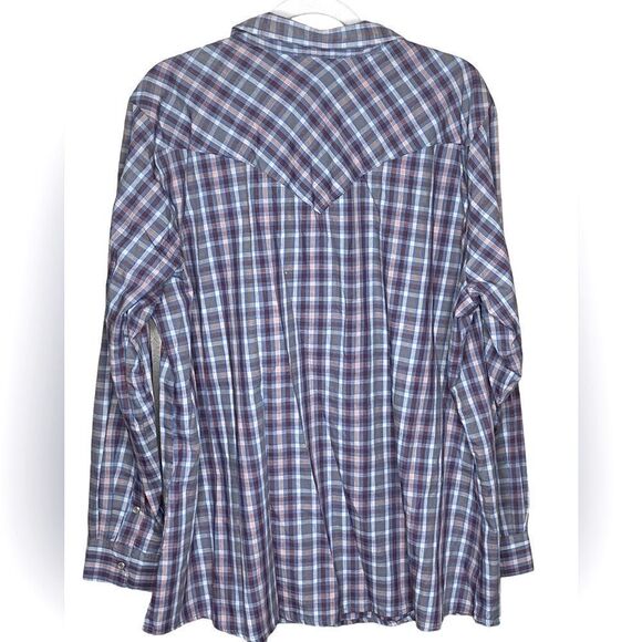 Wrangler Men’s Sz 3XL Gingham Plaid Pearl Snap Cowboy Western Pocket Shirt - Picture 4 of 5